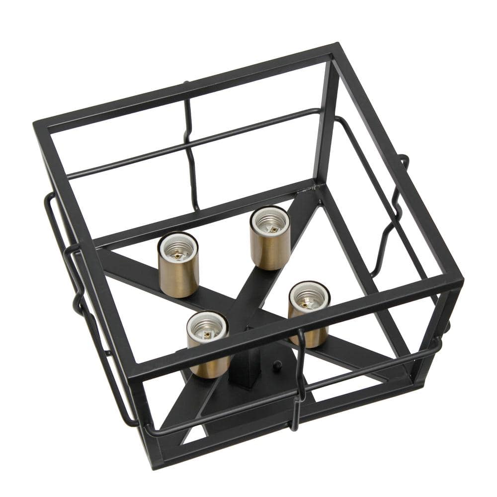 Industrial Black Metal Square Semi Flush Mount Ceiling Fixture with LED Lights
