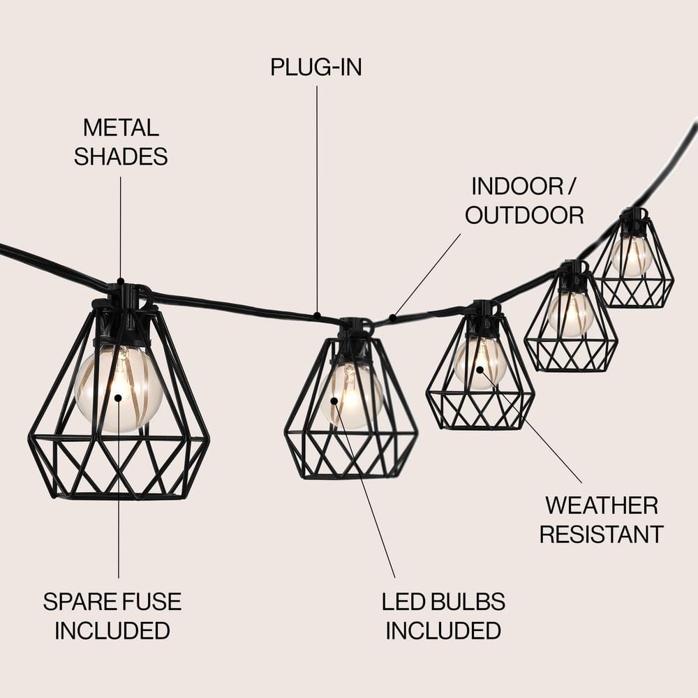 Black Diamond Cage LED Globe String Lights, 10 ft