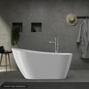 W-I-D-E Series Montclair 59 in. x 30.75 in. Acrylic Oval Freestanding Soaking Bathtub with Rear Drain in White