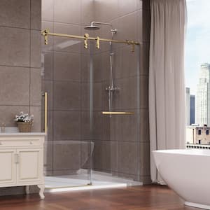 56-60 in. W x 76 in. H Sliding Frameless Glass Shower Door, Handle and Seal Strip for Waterproof, Stylish, Modern,Golden