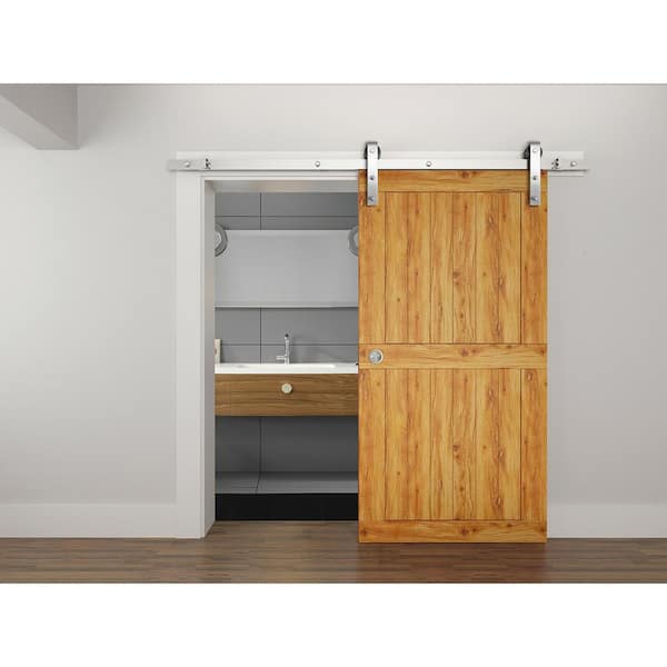 6 ft. Satin Nickel Standard Style Rollers Barn Door Hardware Kit
