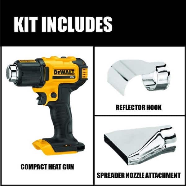 DEWALT DCE530B 20V MAX Cordless Compact Heat Gun with Flat and Hook Nozzle Attachments - 2