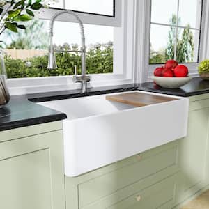 Homestead 36 in. Single Bowl Fireclay Farmhouse Apron Kitchen Sink in White with Basin Rack and Cutting Board