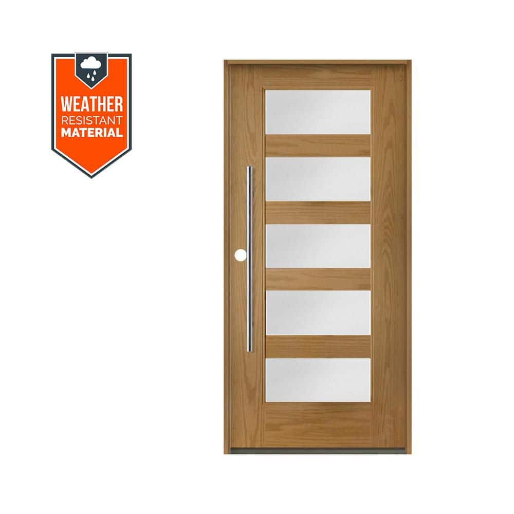 Modern Faux Pivot 36 in. x 79 in. 5 Lite Right-Hand/Inswing Satin Glass Bourbon Stain Fiberglass Prehung Front Door price history on PriceWatchPro