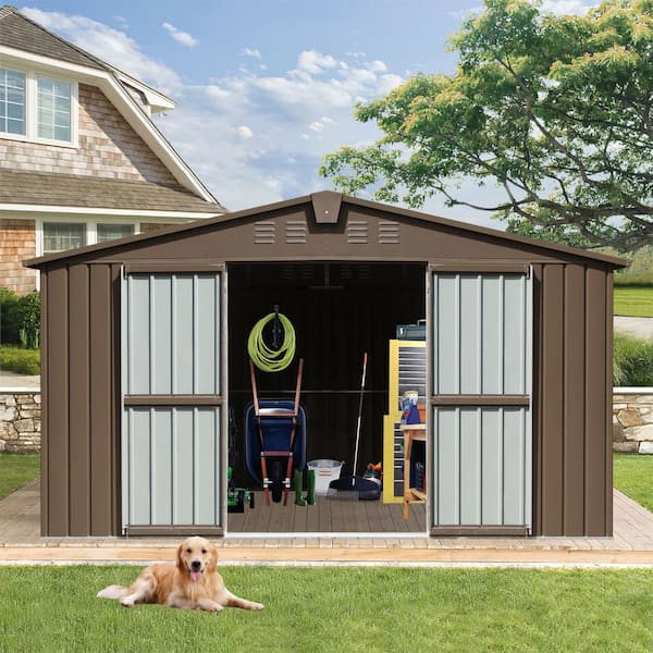 11 ft. W x 12.5 ft. D Metal Shed with Lockable Door in Brown (137.5 sq. ft.)