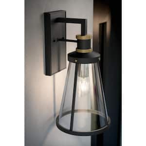 Talman 13.25 in. 1-Light Textured Black Industrial Outdoor Hardwired Wall Lantern Sconce with No Bulbs Included (1-Pack)