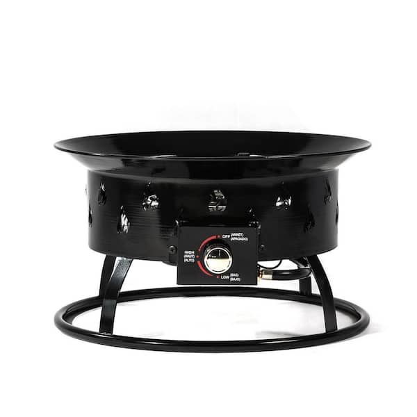 ECOCHIC SPACES INC 19 in. Black Steel Propane Gas Fire Pit with Stainless steel burner, 50000 BTU Round Steel Fire Pit with Gas Regulator