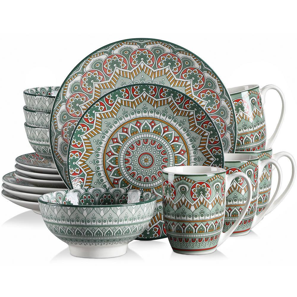 vancasso Mandala 16Piece Porcelain Green Dinnerware Sets (Service for