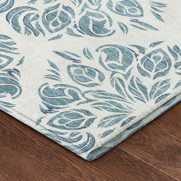 Mayfield Premium Machine Washable Abstract AMF2456 Teal 5 ft. x 7 ft. 6 in. Area Rug