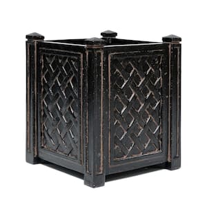 16 in. H Tall Square Lattice Planter - Aged Charcoal