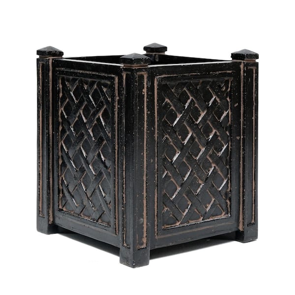 MPG 16 in. H Tall Square Lattice Planter - Aged Charcoal