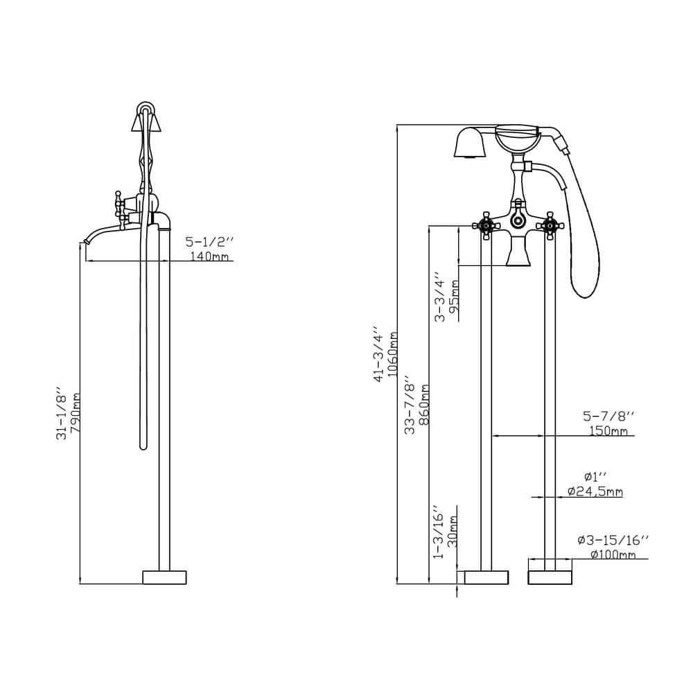 Nickel Freestanding Tub Filler Faucet with Hand Shower