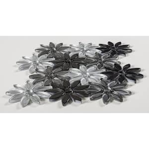 Fresh Ticia Black/Gray 9.5 in. x 11.5 in. Floral Pattern Smooth Polished Glass Mosaic Tile (3.8 sq. ft./Case)