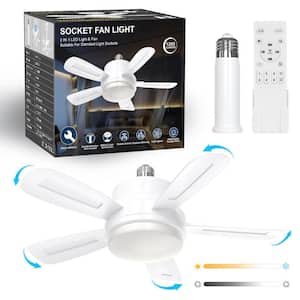 15.7 in. White Socket Ceiling Fan Light Kit 6-Speeds E26 Base Screw in Dimmable Small Bulb and Remote for Bedroom