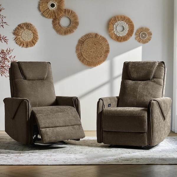 JAYDEN CREATION Ester Brown Fabric Powered Lift Recliner with Motor-Assist Function (Set of 2)