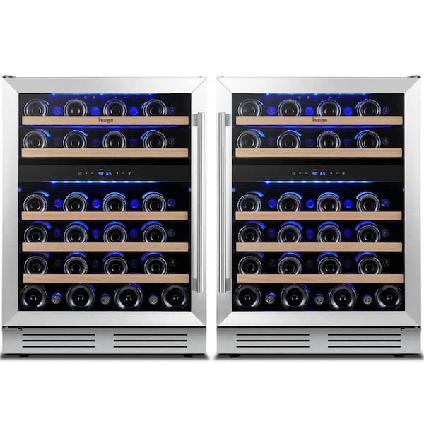 Yeego 48 in. Quad Zone Cellar Cooling Unit 92-Bottles Built- in Wine Cooler Side-by-Side Refrigerator in Stainless Steel