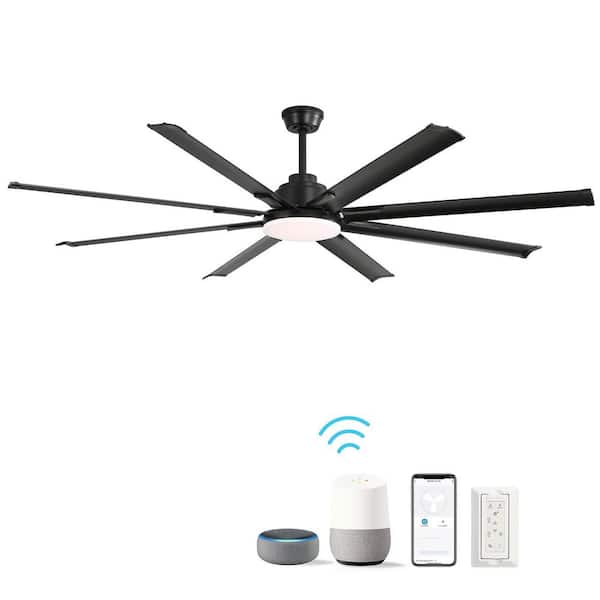 84 in. Smart Large Indoor Black Aluminum Blades Integrated LED Ceiling Fan with Voice/APP/Wall Switch/Remote Control
