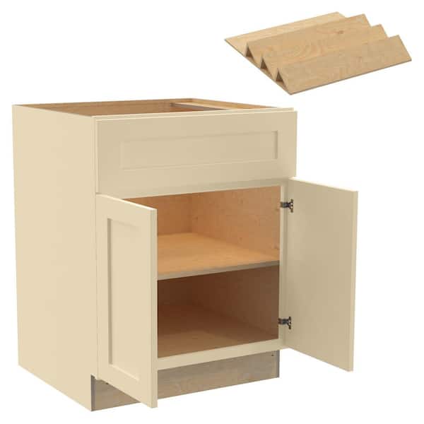Home Decorators Collection Newport 27 in. W x 24 in. D x 34.5 in. H Assembled Plywood Base Kitchen Cabinet in Blended Cream with Spice Soft Close