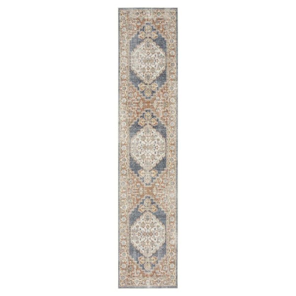 2 ft. x 8 ft. Blue Oriental Washable Area Rug