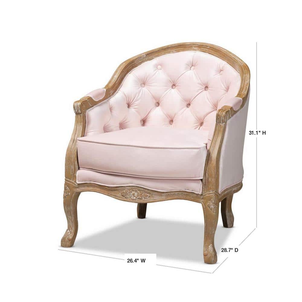 Genevieve White Velvet and Oak Wood Accent Chair