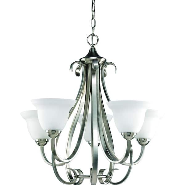 Progress Lighting Torino Collection 5-Light Brushed Nickel Etched Glass Transitional Chandelier Light
