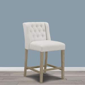 25.25 in. Aled Beige Fabric with Side Wings and Tufted Buttons Counter Stool (Set of 2)