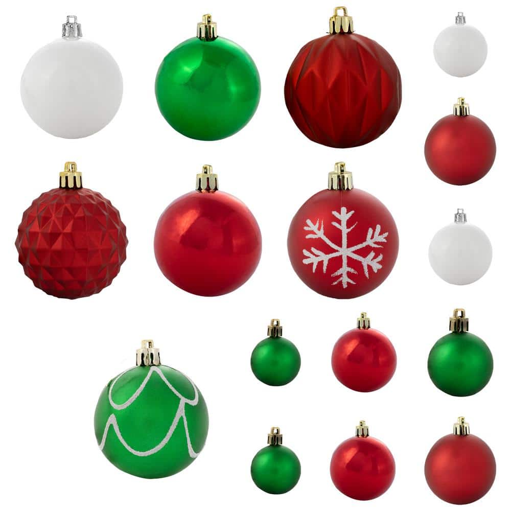 Winter Wonderland Red Green White Shatterproof Plastic Christmas Ornaments Set