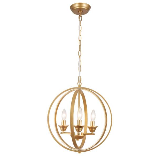 3-Light Gold Modern Globe Candlestick Hanging Chandelier Lighting Fixture for Kitchen Island