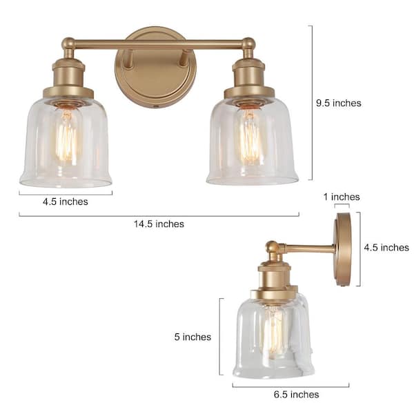 Uolfin Coastal Bell Bathroom Vanity Light 2-Light Brass Gold Uolfin Coastal Bell Bathroom Vanity Light 2-Light Brass Gold