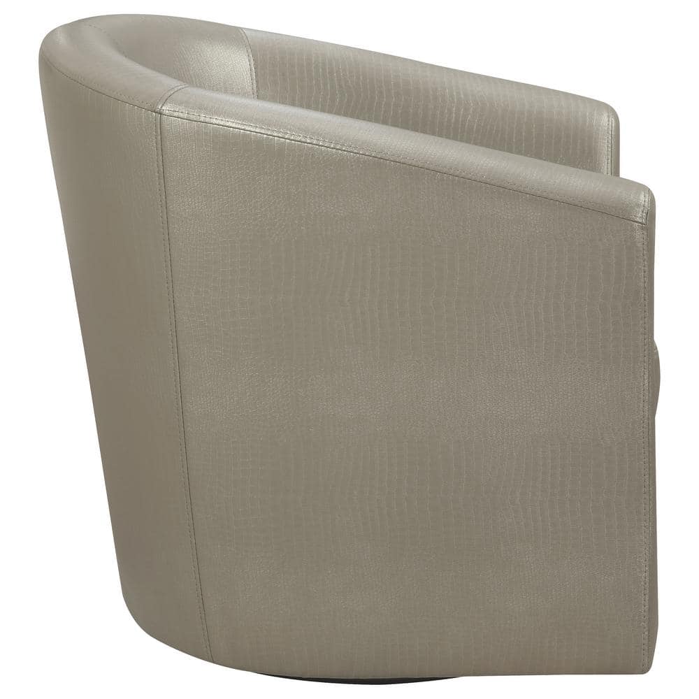 Contemporary Gray Faux Leather Barrel Swivel Accent Chair