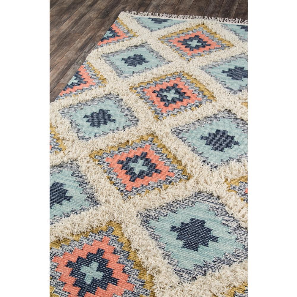 Handmade Blue Geometric Wool Rectangular Area Rug