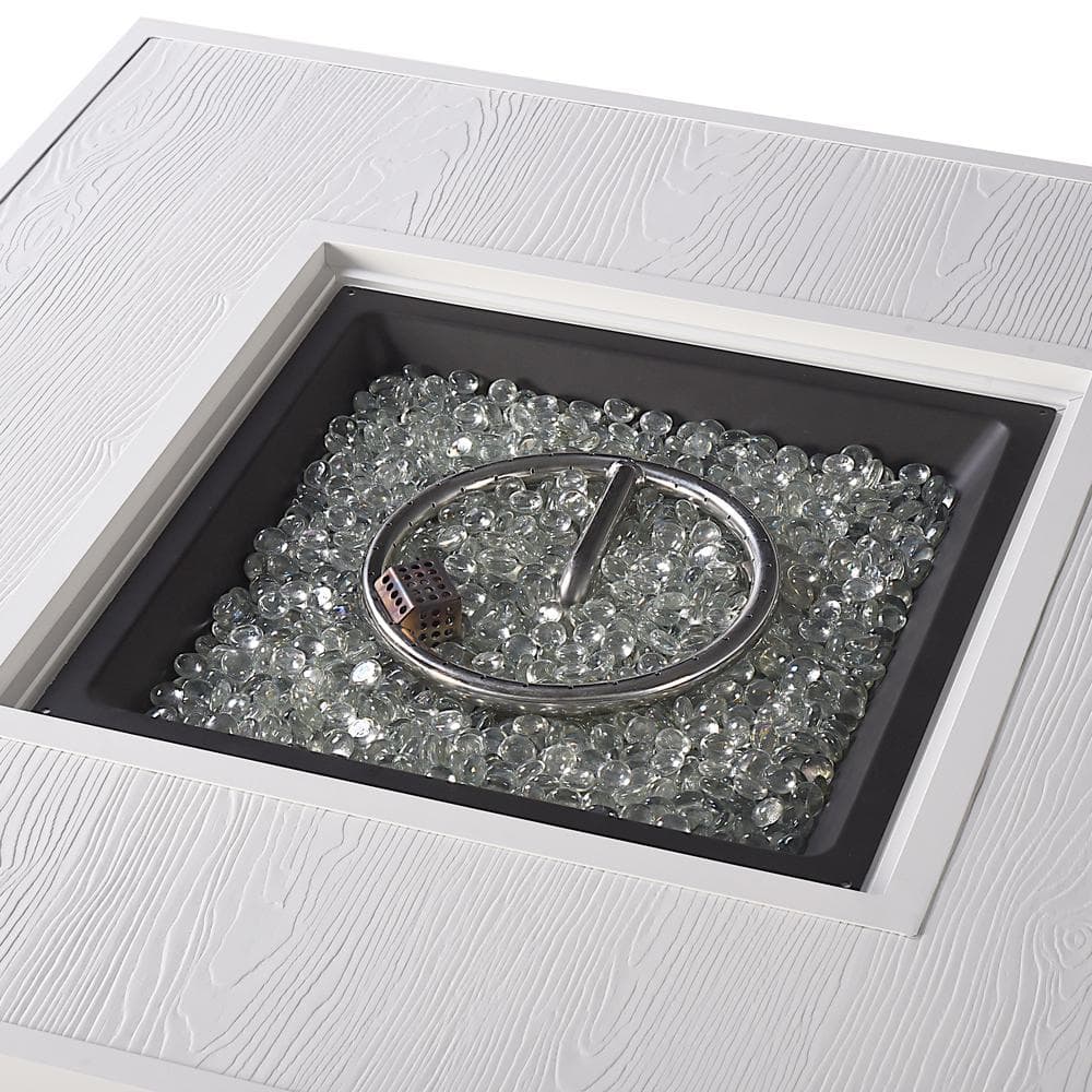 White Cast Aluminum Square Gas Fire Pit Table