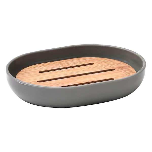 Padang Freestanding Soap Dish with Bamboo Tray Gray