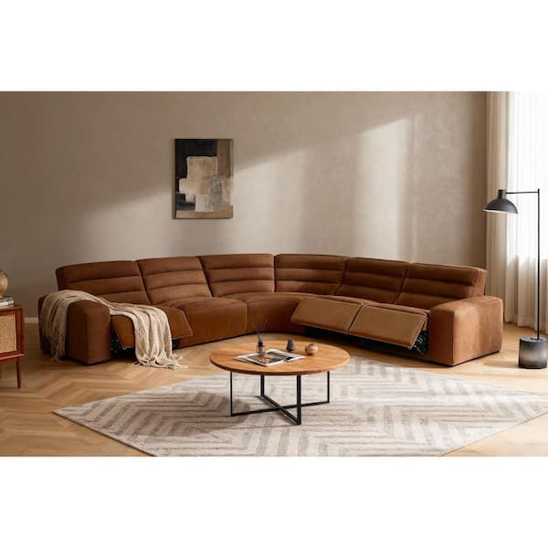144.5 in. Oversized Full-Grain Leather Power Reclining Sectional Sofa w/ Zero-Gravity, USB and Type-C Charging in Brown