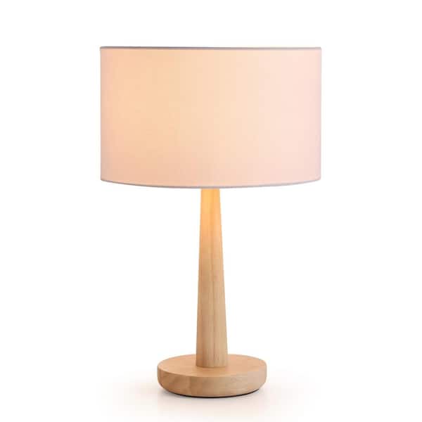 Theo 18.5 in. Natural Table Lamp with White Round Shade and Solid Wood Base