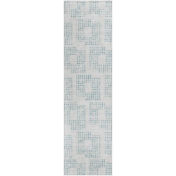 Eleanor Grey 2 ft. 3 in. x 7 ft. 6 in. Geometric Indoor/Outdoor Washable Area Rug