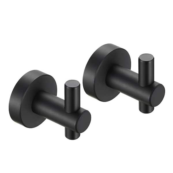 Matte Black Aluminum Alloy Wall-Mounted Knob Robe/Towel Hook, Bathroom Wall Hanging Hook with Round Base (2-Pack)