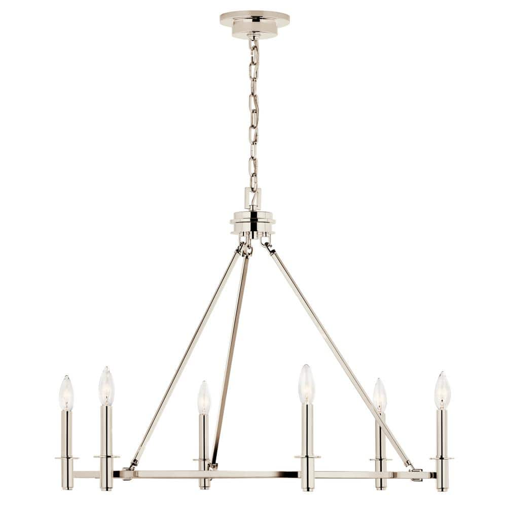 Polished Nickel 6-Light Candle Ring Chandelier