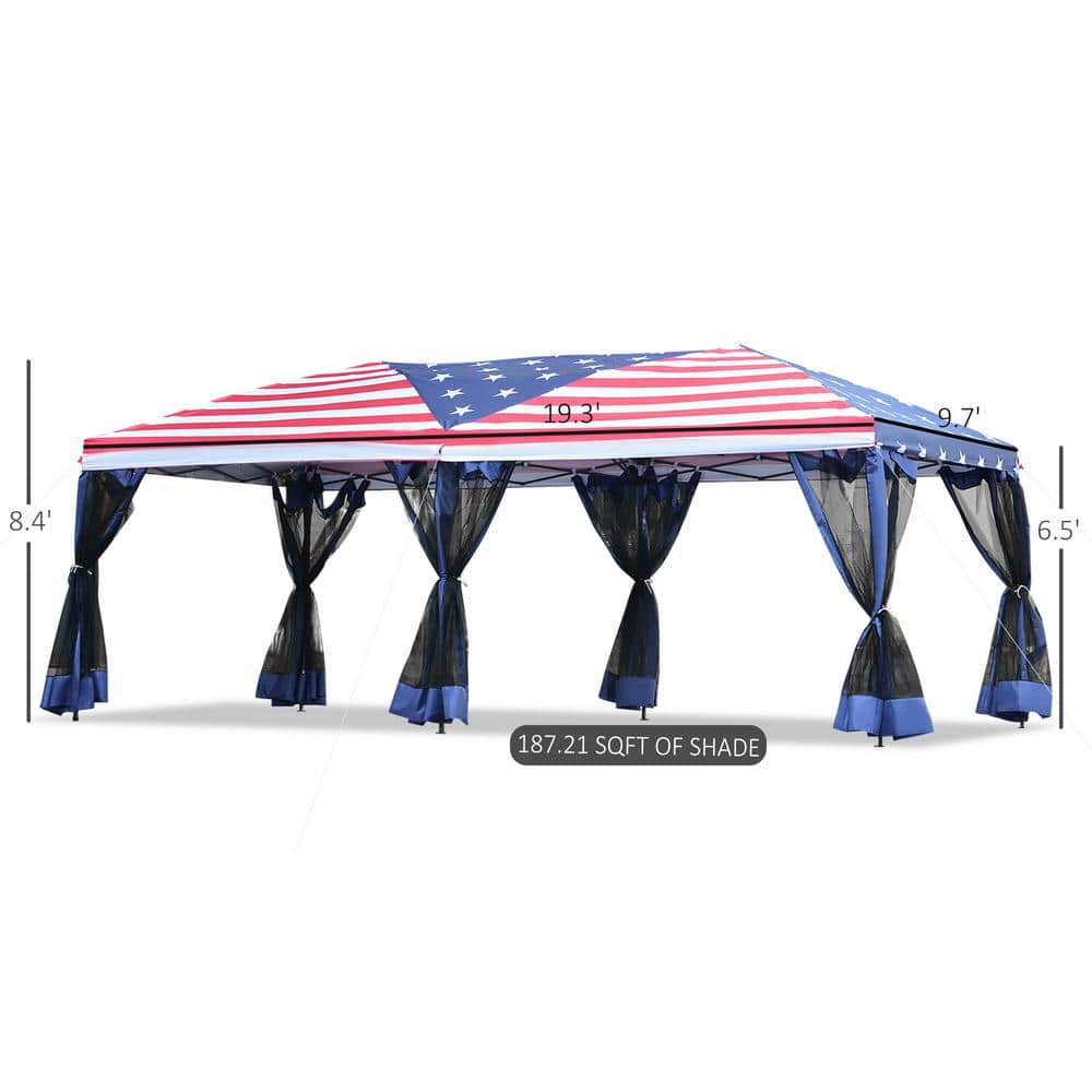 American Flag 10' x 20' Pop Up Canopy Tent with Mesh Sidewalls