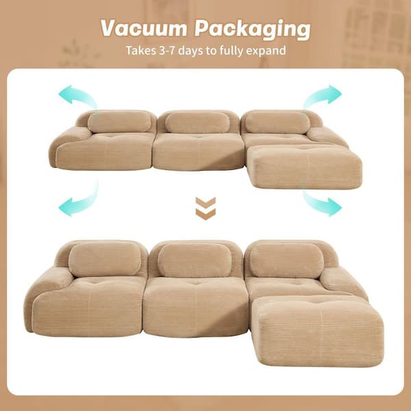 117 in. Curved Armrest Corduroy Sectional Sofa L-Shaped Modular