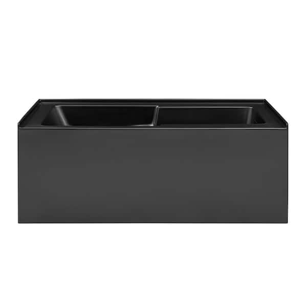 Voltaire 60 x 30 in. Skirted Right Drain Soaking Apron Bathtub in Matte Black with Integrated Overflow Armrest and Drain