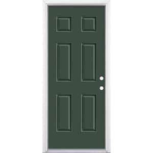 32 in. x 80 in. 6-Panel Conifer Left Hand Inswing Painted Smooth Fiberglass Prehung Front Exterior Door with Brickmold