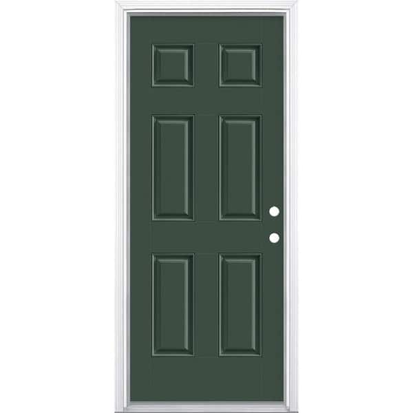 Masonite 32 in. x 80 in. 6-Panel Conifer Left Hand Inswing Painted Smooth Fiberglass Prehung Front Exterior Door with Brickmold
