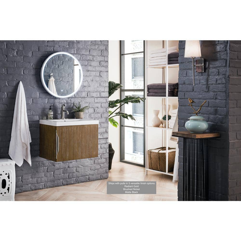 Latte Oak and White Glossy Single Wall-Mount Vanity Set