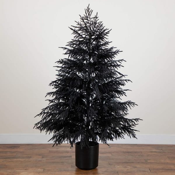 Nearly Natural 6ft. Artificial Halloween Real Touch Black Norfolk