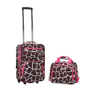 Fashion Expandable 2-Piece Carry On Softside Luggage Set, Pink Giraffe