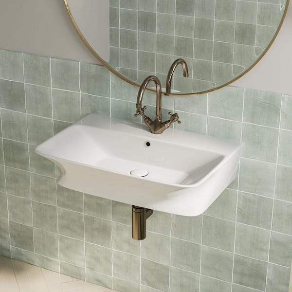 Los Flexi 24 in. L x 17 in. W x 6 in. H Wall Mounted Bathroom Sink With Overflow in White Ceramic With Drain Kit And 2-Covers