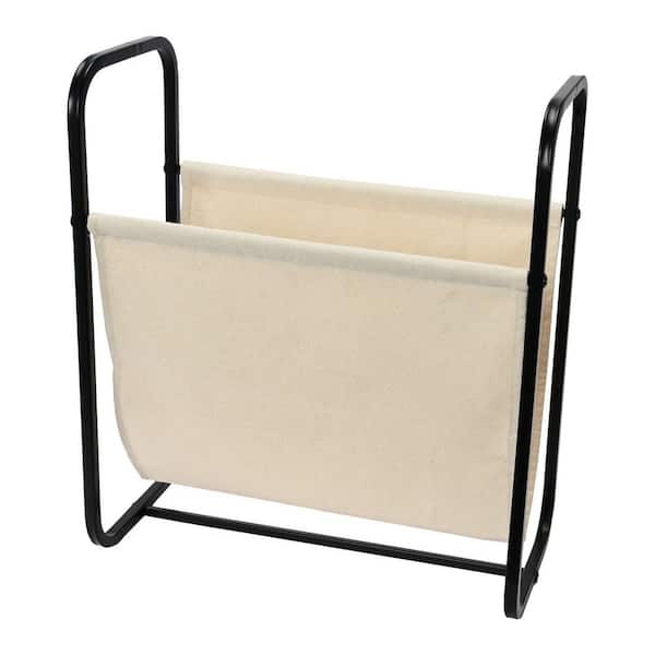 HOUSEHOLD ESSENTIALS 9 in. Cream Canvas and Metal Indoor Firewood Rack or Magazine Holder
