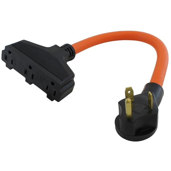 AC WORKS 1.5 ft. 10/3 STW 30 Amp TT-30P RV/ Travel Trailer Plug to Tri-Outlets Household Sockets