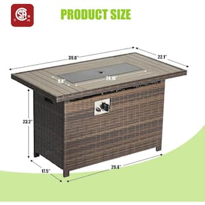 Brown 40 in. 50000 BTU Rectangular Wicker Outdoor Propane Fire Pit Table with Storage Space, Lid and Rain Cover
